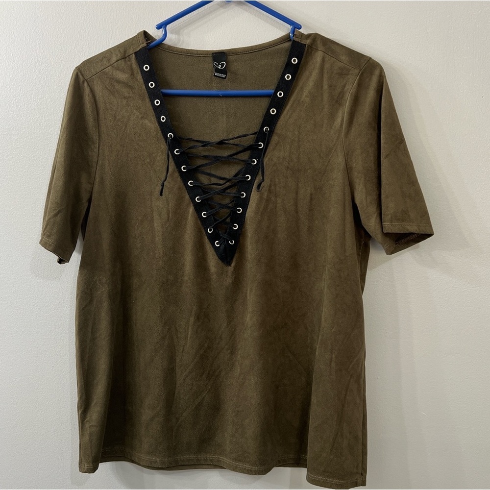Green Suede Lace up Top